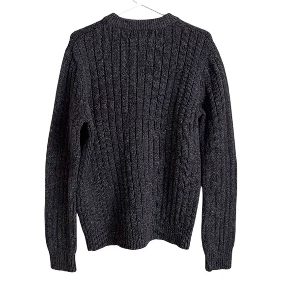LL Bean Vintage Mens Lambswool Fishermans Sweater Dark Grey Preppy Grandpa Large